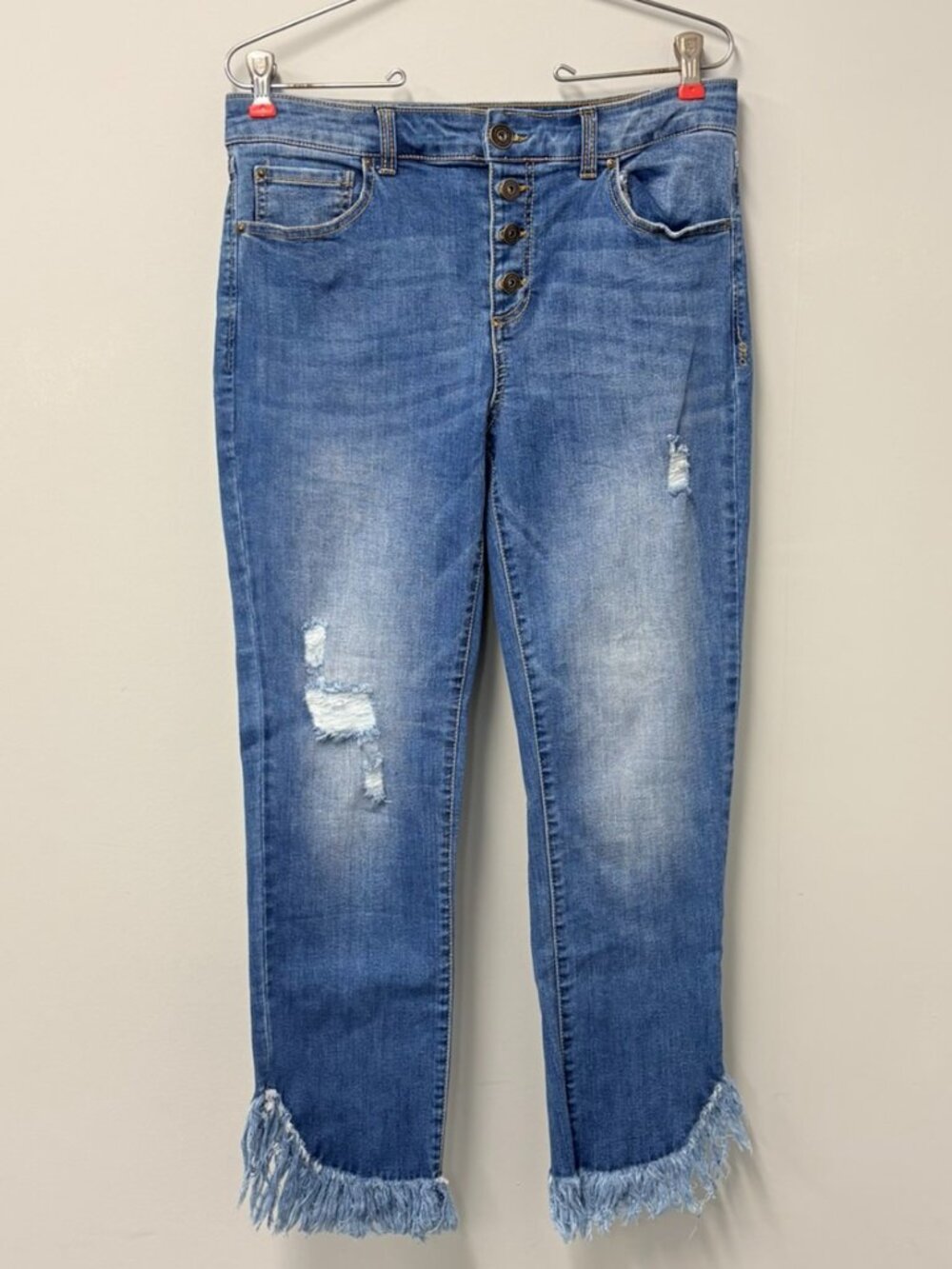 INC Straight Leg Jeans Womens Size 8 Light Wash Button Fly Raw Frayed Hem